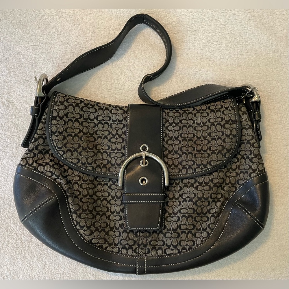 Coach Black and Gray Signature Print Bag